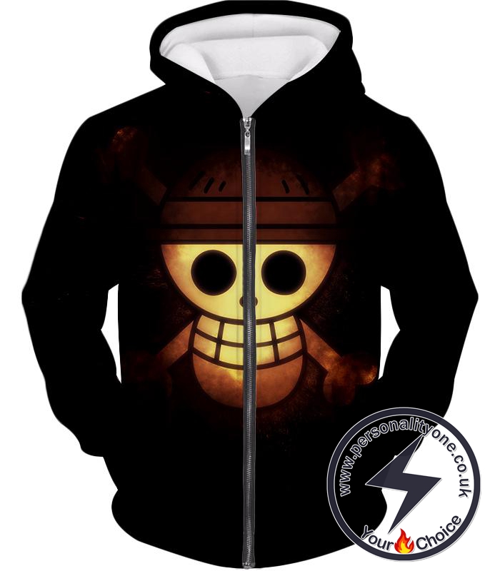 One Piece Amazing Pirate Flag Logo Cool Black Zip Up Hoodie